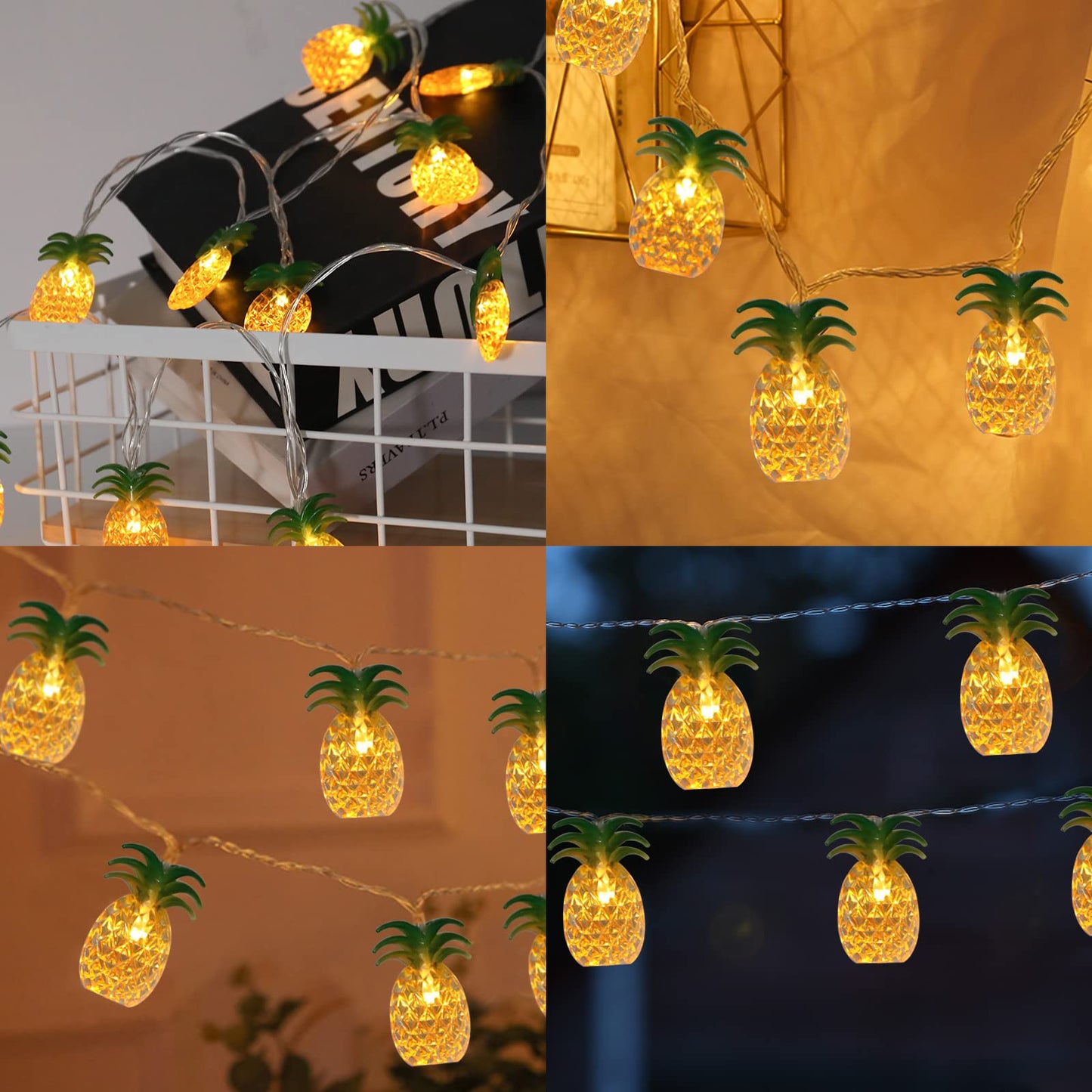 Vigdur 2 Packs Pineapple String Lights - Battery Operated with 20LED Fun Patio Lights for Party Bedroom Home Birthday Indoor Outdoor Hawaiian Tropical Tiki Gifts Decor,13Ft