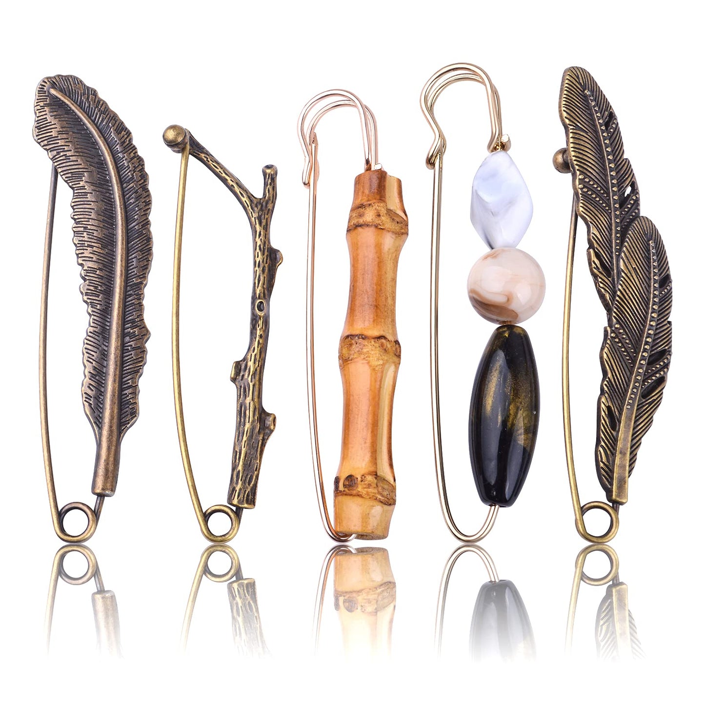 5pcs Vintage Chic Brooch Extra Large Safety Pins Heavy Duty Safety Pins Accessories for Women Men Girls Clothing Sweaters Shawls Collars Scarf Blankets Crafts, 5 Styles