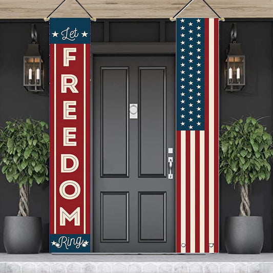 4th of July Decorations Outdoor Patriotic Memorial Day Decor, Independence Veterans Labor Day Hanging American Flag and Banner Wreath, Stars and Stripes Porch Sign Party Supplies - Red White Blue 2026