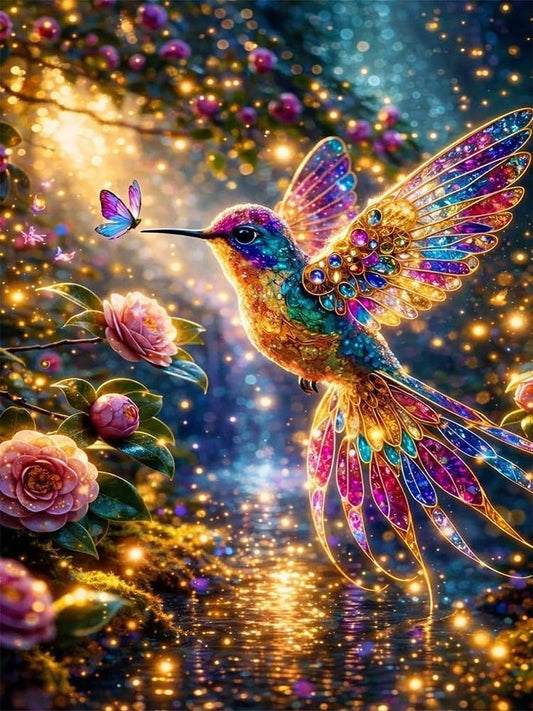 YQFCZDQ Hummingbird Diamond Art Kits for Adults,Magic Forest 5D Diamond Painting Kits for Adults Beginners,DIY Full Round Drill Diamond Dots Pictures Gem Art Kits for Adult,Home Wall Decor 12x16 in