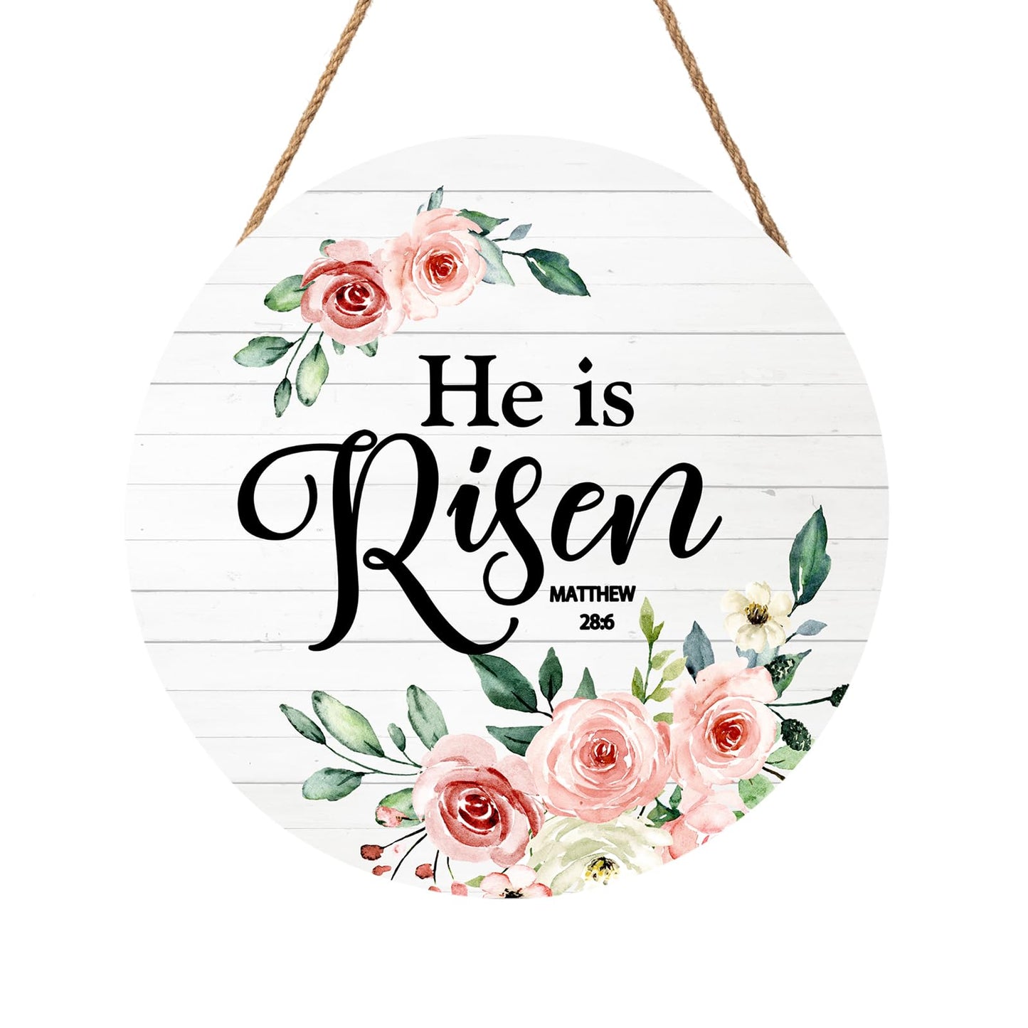 Harooni Easter Sign He is Risen Wooden Hanging Plates 12"x12" Religious Door Hanger Sign