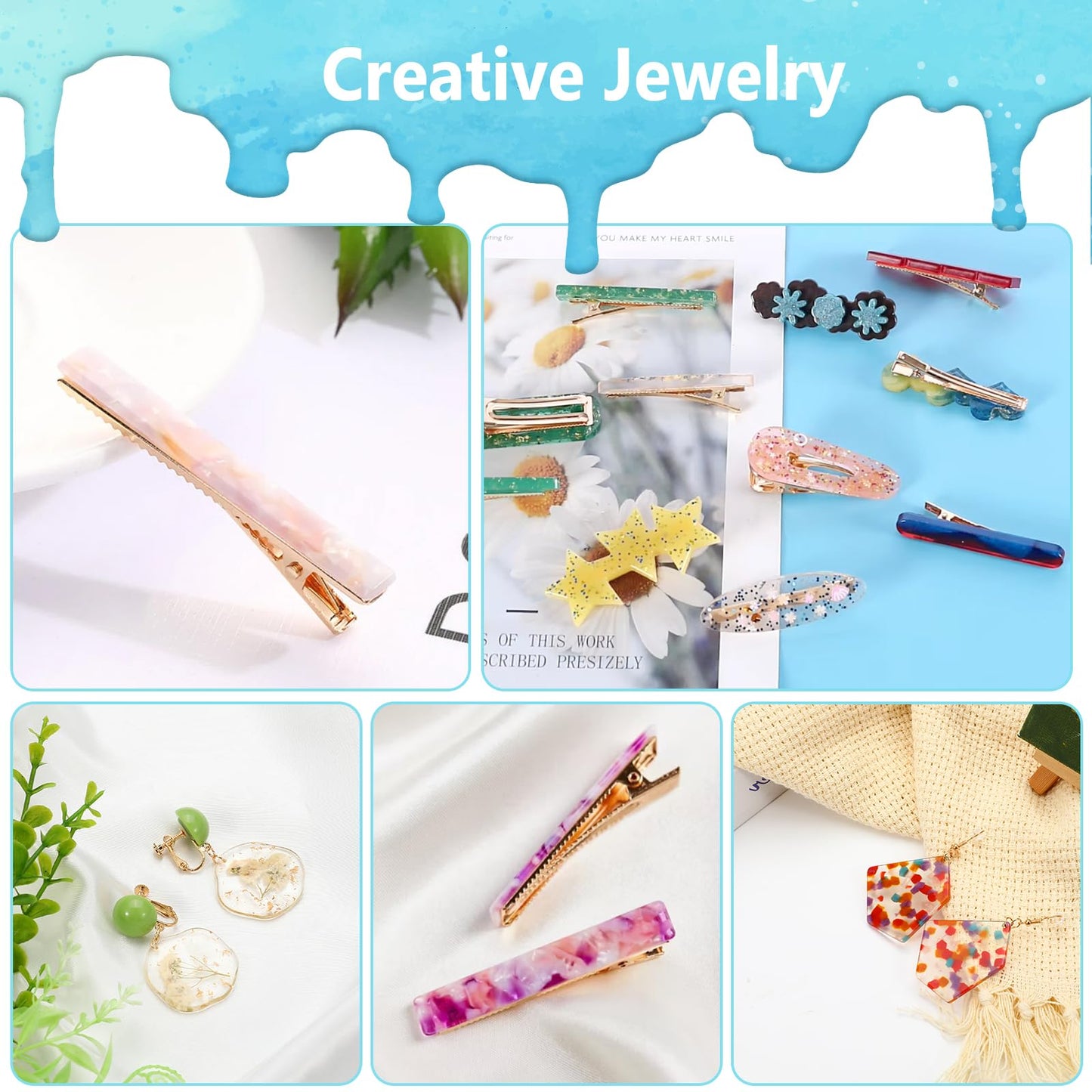 KISREL UV Resin Jewelry Making Kit, 400g Crystal Clear Resins with Light and Molds, DIY Jewelry Making Resin Kits, Resina Starter Kit for Keychain, Hair Clip and Earring