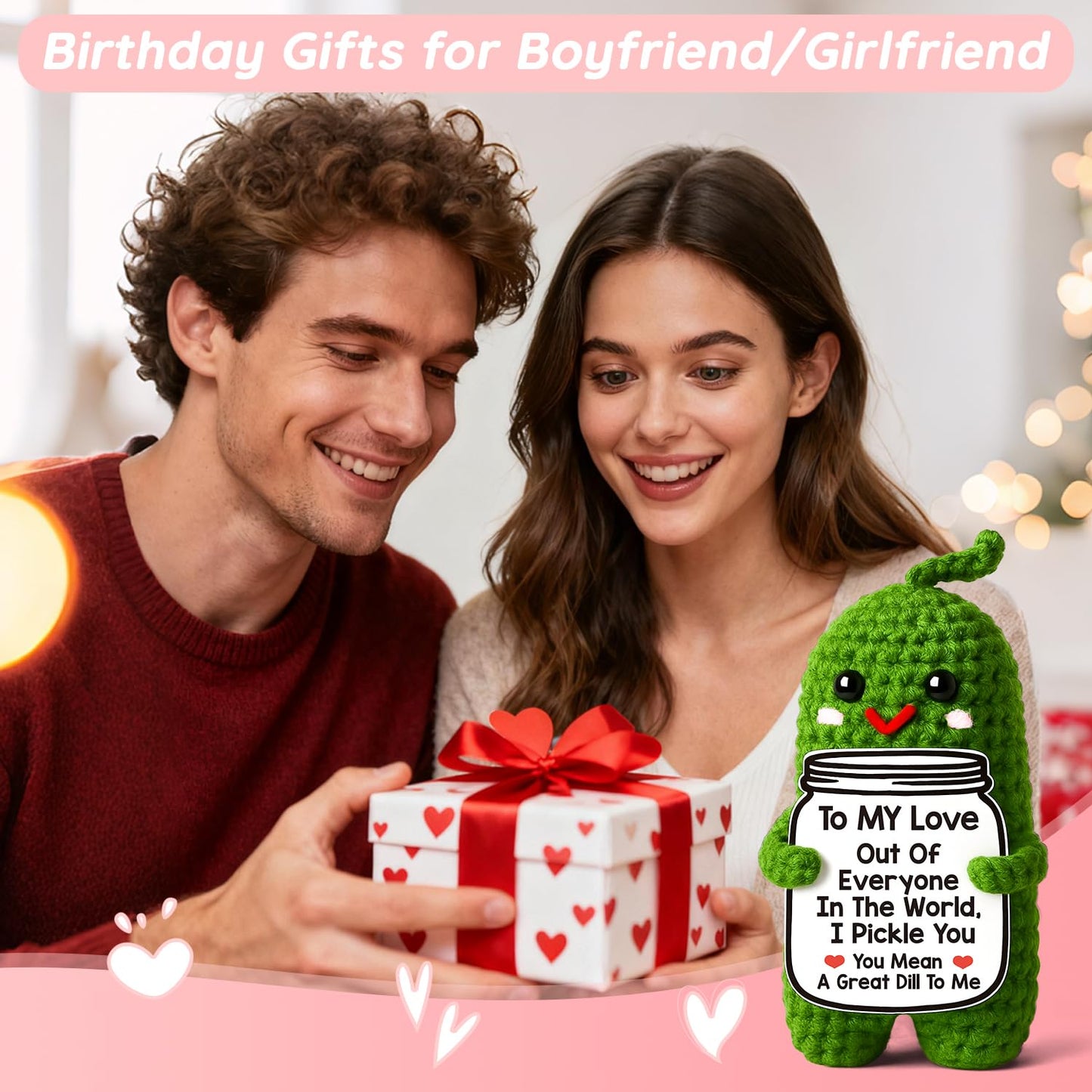 Valentines Day Gifts for Him Her Boyfriend Girlfriend Valentines Gifts for Wife Husband I Love You Birthday Gift To My Love Wedding Anniversary Romantic Gift for Couples Handmade Crochet Pickle