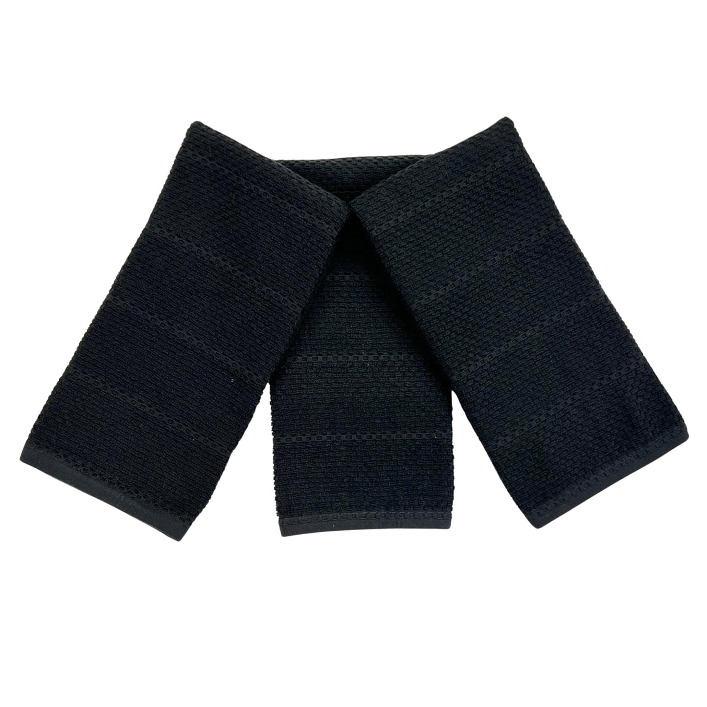 Black Textured Kitchen Hand Dish Towels 100% Cotton Cloth Soft Cleaning Drying Absorbent Terry Loop: Set of 3 Multipurpose for Everyday Use