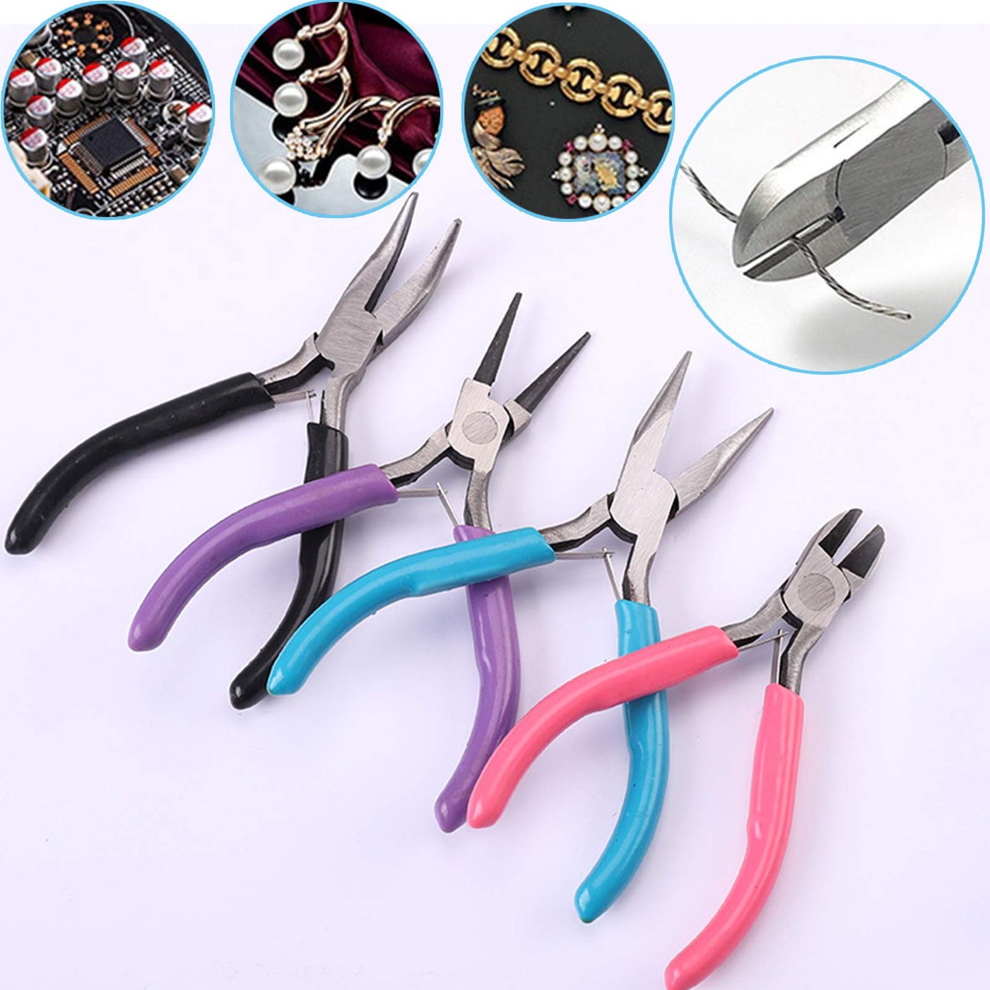 4 Pack Jewelry Pliers Jewelry Making Pliers Tools Kit with Needle Nose Pliers/Chain Nose Pliers, Round Nose Pliers, Bent Nose Pliers, Wire Cutters for Wire Wrapping Earring Craft Making Supplies