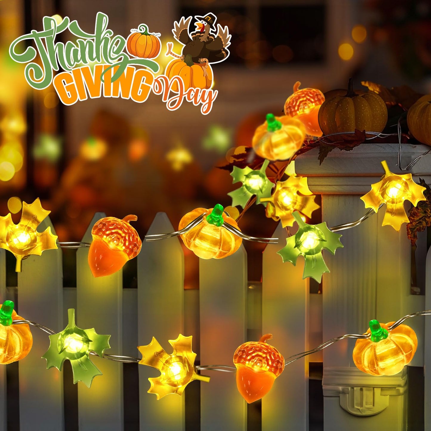 Coquimbo Fall Decorations for Home, 10ft 30 LED Pumpkin Maple Leaf Lights Battery Operated Fairy String Lights Autumn Harvest Table Indoor Outdoor Decor Halloween Thanksgiving Party Decorations Gifts