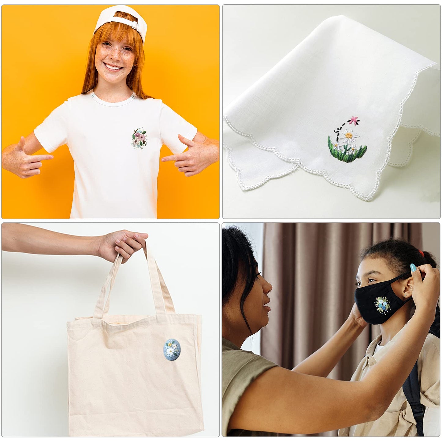 ZOCONE 4 Packs Embroidery Necklace Kits, Embroidery Pendant Kit Mini Cross Stitch Kit with 4 Hoops, Necklace, Pendant, Stamped Pattern Cloth, Instructions, etc., Embroidery Kits for Adults