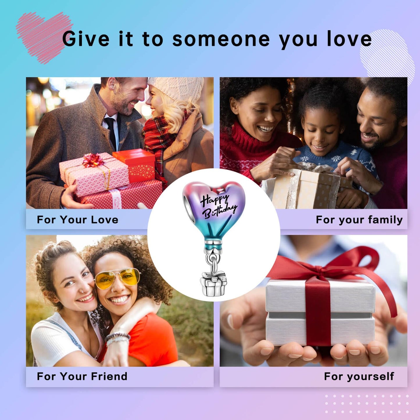 LUXILLA Hot Air balloon Happy birthday Dangle Charm Silver Charms 925 Sterling Silver fits Bracelets Necklace Pendant Bead Charms Jewelry Gift for Women Family Friends