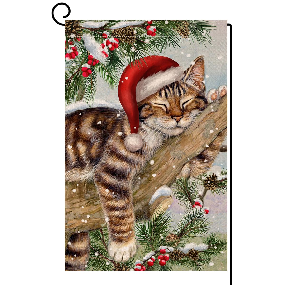 Winter Cat Garden Flag 12x18 Vertical Double Sided Christmas Holiday Outside Decorations Burlap Yard Flag BW738