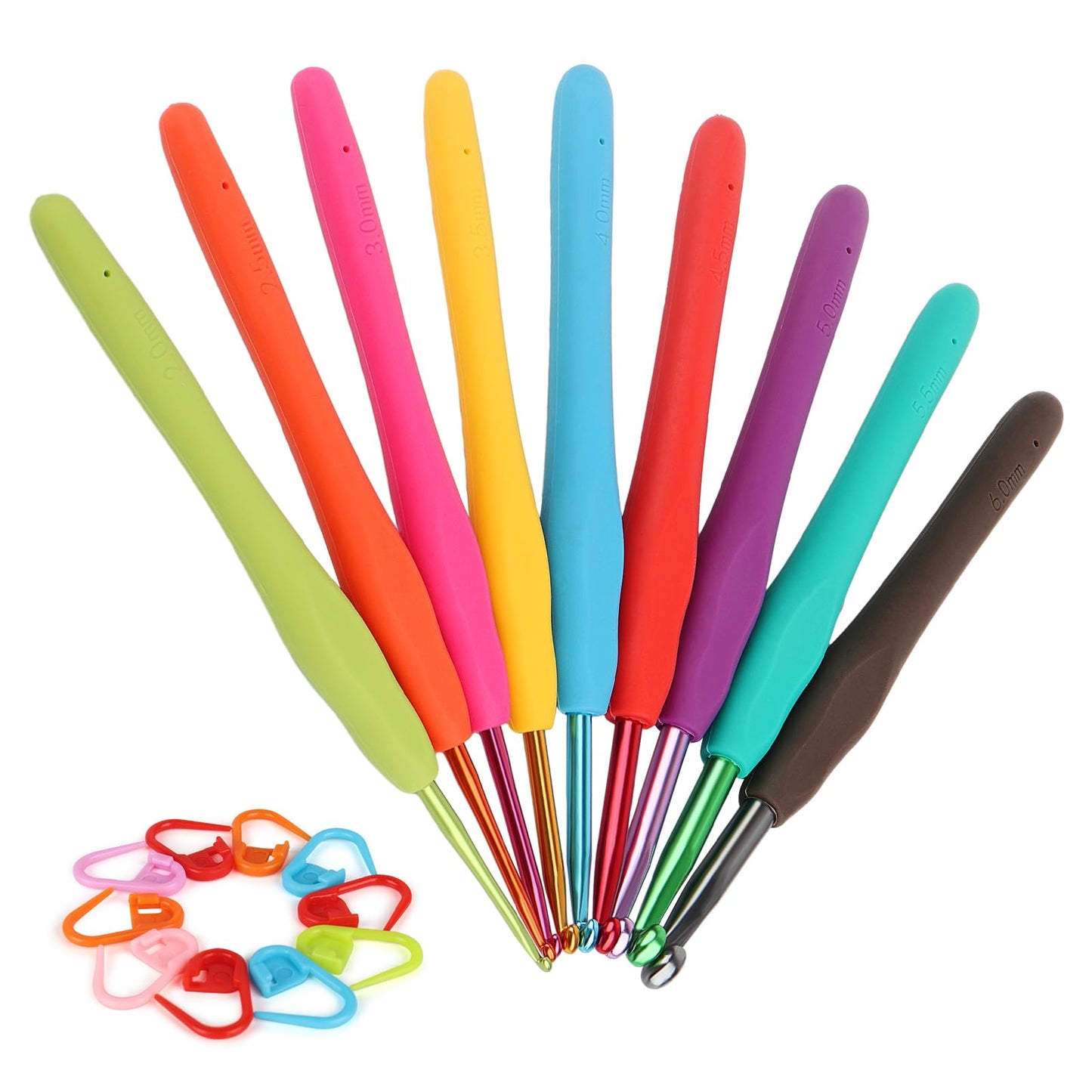 Coopay Crochet Hooks Ergonomic Soft Grip, 2mm-6mm Metal Crochet Set for Beginners, 19PCS Knitting Yarn Hook Kit w Stitch Marker, Knitting Needles for Arthritic Hands, Best DIY Craft Gift for Christmas