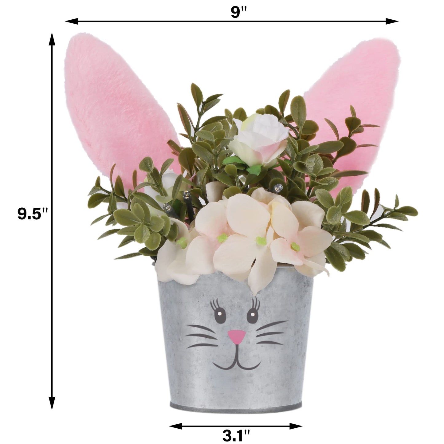 Easter Table Decorations Artificial Flower with Bunny Ear, Lighted Desk Decor Bunny Flowers, Easter Tabletop Decorations for Home Table Mantle Office Spring Party