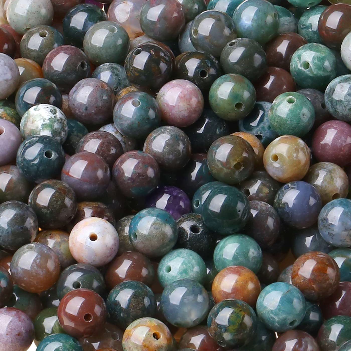 Indian Agate 8mm Natural Stone Beads Round Loose Gemstone Stone Beads for DIY Bracelet Necklace Earrings Jewelry Making Polishing Genuine Real Stone Beading Crystal 96PCS 2 Strand 32"