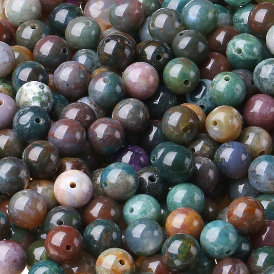 Indian Agate 8mm Natural Stone Beads Round Loose Gemstone Stone Beads for DIY Bracelet Necklace Earrings Jewelry Making Polishing Genuine Real Stone Beading Crystal 96PCS 2 Strand 32"