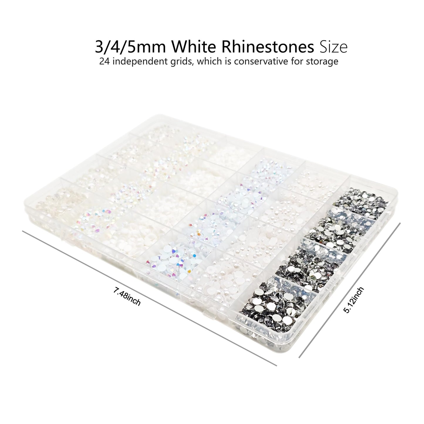White Rhinestones for Crafting, 3mm 4mm 5mm Resin Rhinestones Bulk and Flat Back Pearls Beads for Clothes, Shoes, Nail Art, Craft Decoration, White Jewels for Bedazzling Gems
