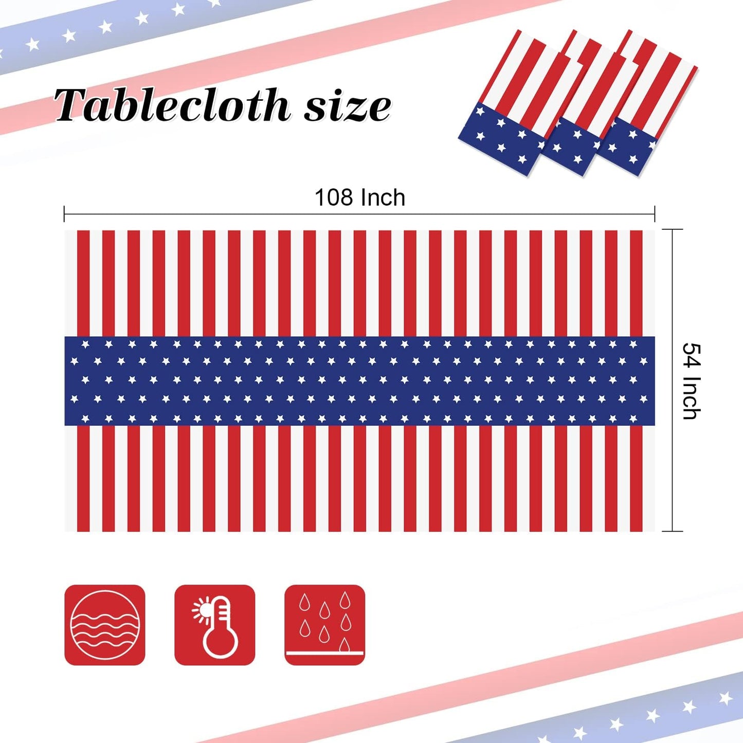 Childom 3 Pack Patriotic Tablecloths 4th of July Decorations,Disposable Plastic Tablecloths 54"x108",Patriotic Themed Party Table Cloth for Kids Birthday Party Supplies,Outside,Picnic,Camping,Memorial