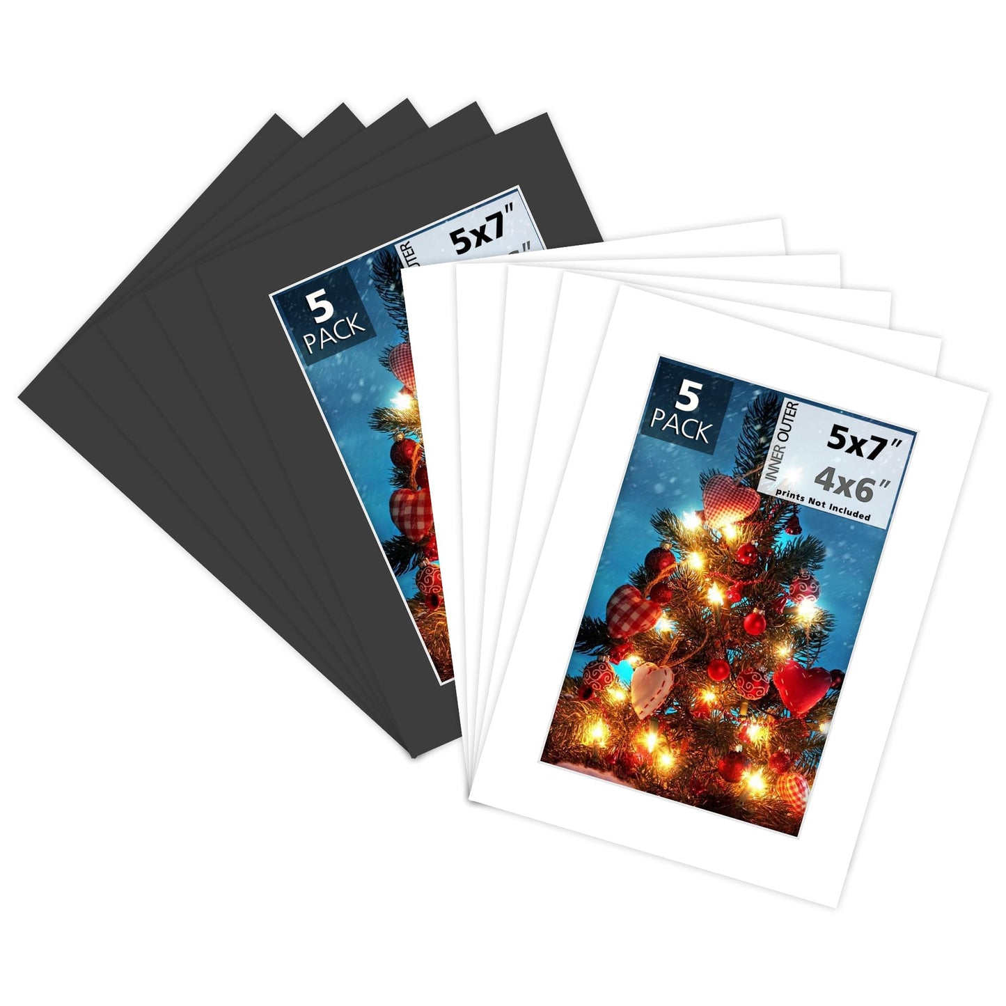 10 Pack Pre-Cut 5x7 Picture Mats for 4x6 Photos/Prints - Acid Free, Bevel Cut, White Core, 4-Ply Thickness (White & Black)