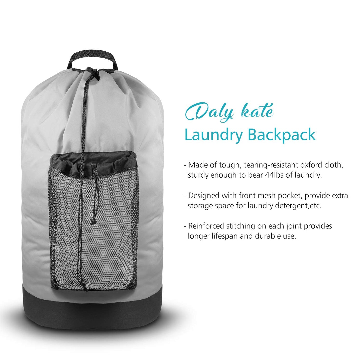 Backpack Laundry Bag, Laundry Backpack with Shoulder Straps and Mesh Pocket Durable Nylon Clothes Hamper Bag with Drawstring Closure for College, Travel, Laundromat, Apartment