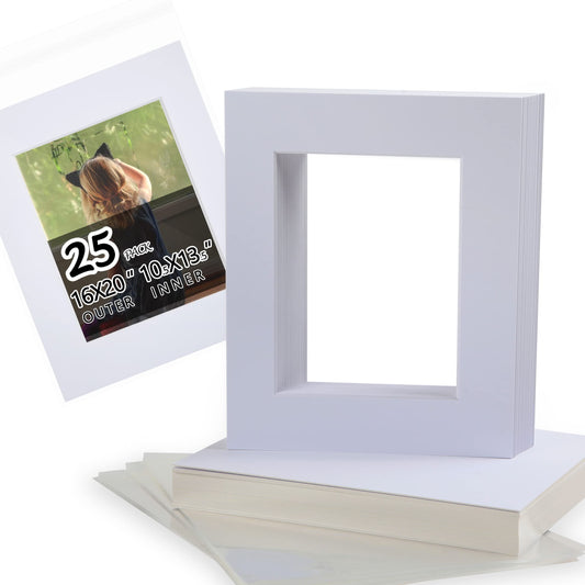 Falling in Art 25 Pack Acid-Free 16x20" White Picture Mats Board Show Kit for 11x14" Pictures