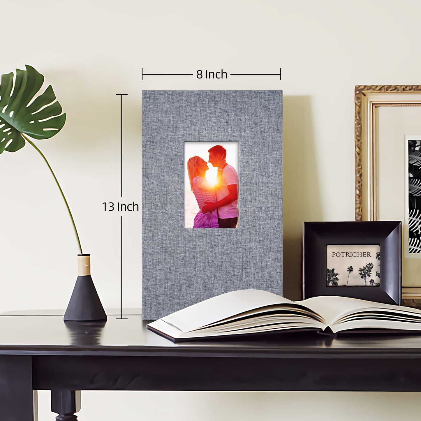 potricher Photo Album for 4x6 300 Photos Linen Cover Photo Book for Family Wedding Anniversary Baby (Grey, 300 Pockets)