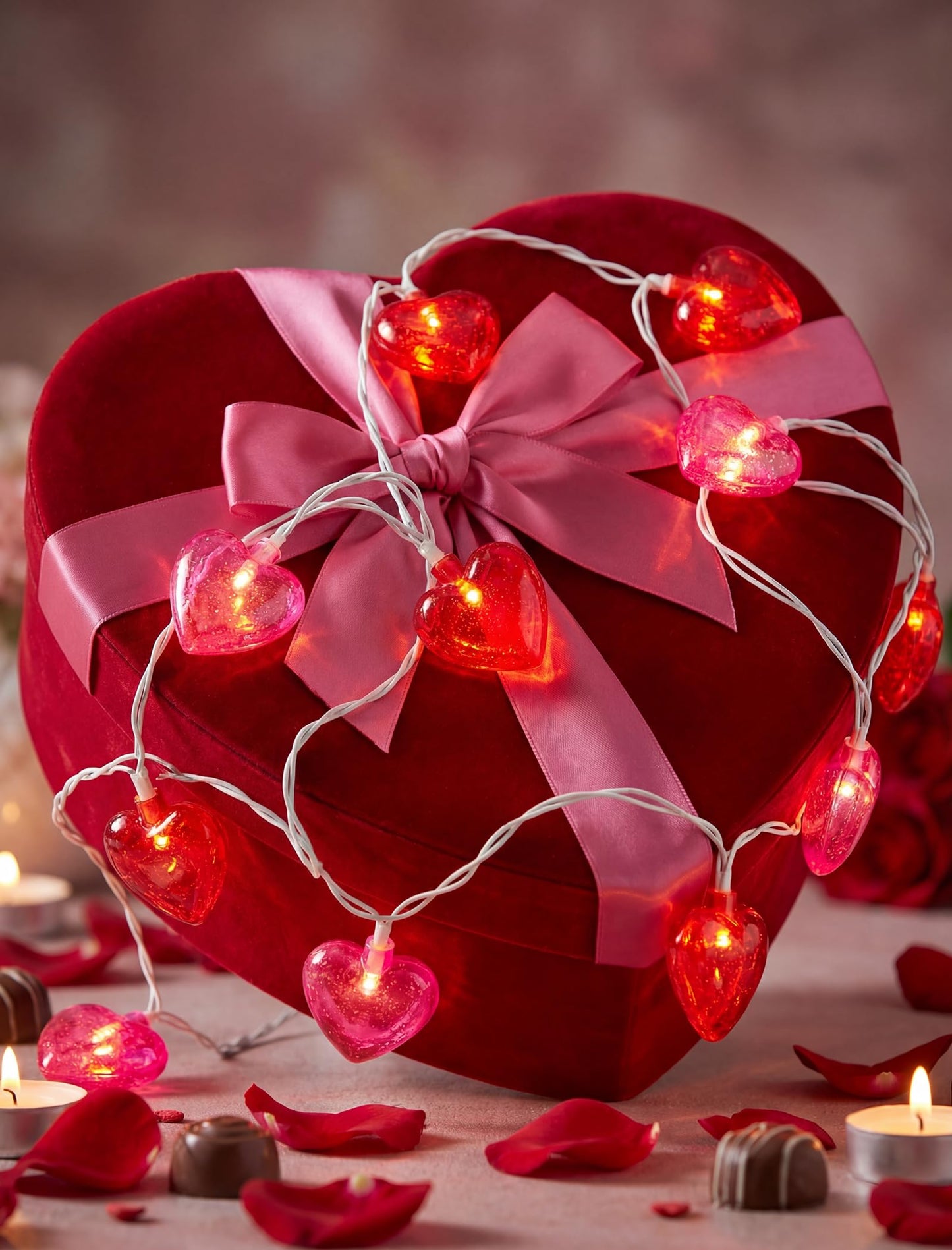 Heart String Lights, 8.5Ft Valentine's Day Decorations String Lights with 10 Pink and Red Heart Lights, Plug in Heart Fairy Lights for Bedroom Home Wedding Indoor Outdoor Valentine's Day Decor