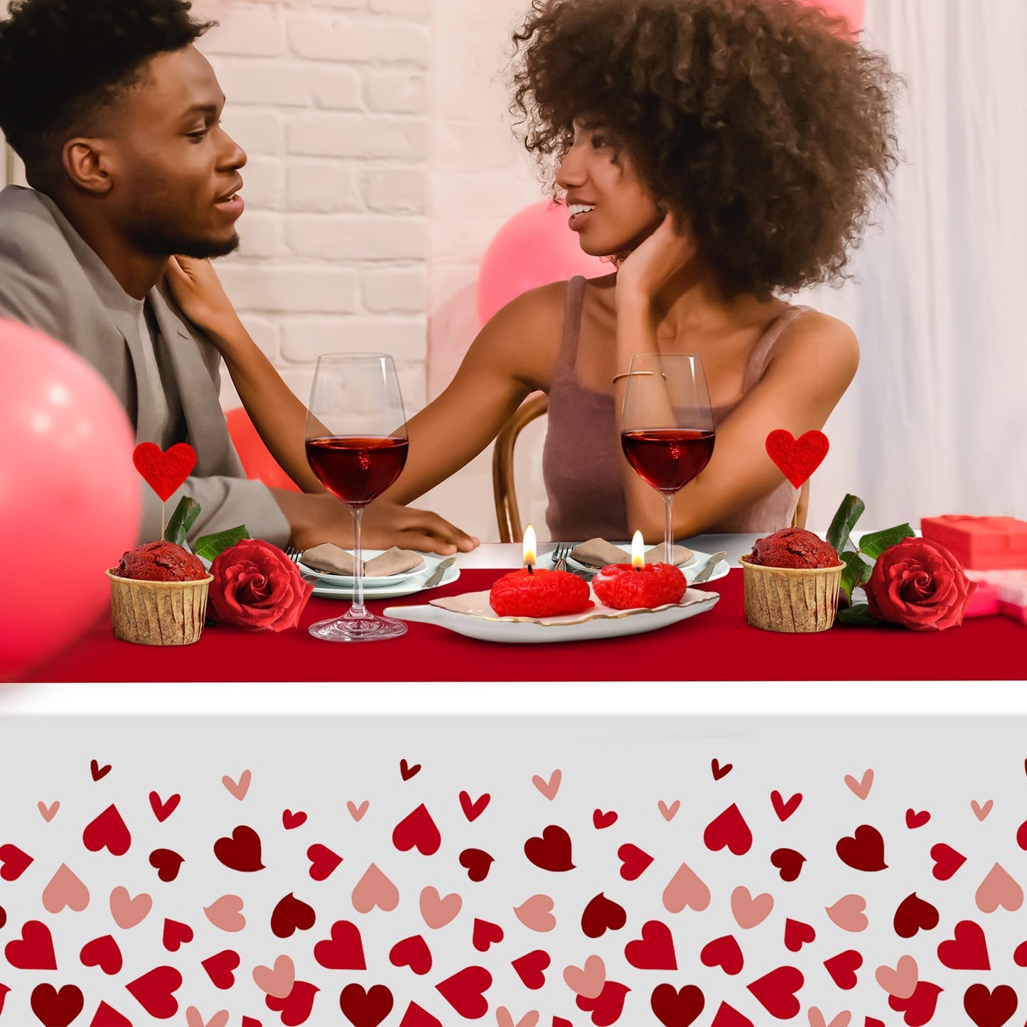 2 Pcs Valentines Day Tablecloths for Valentines Day Decorations,54" x 108" Disposable Plastic Tablecloths,Rectangle Heart Table Cover for Party Decorations Mothers Day Anniversary Birthday