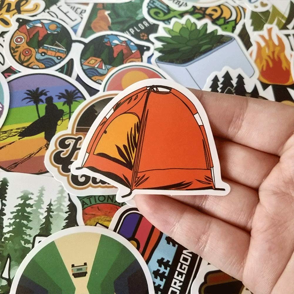 100pcs Outdoor Camping Hiking Adventure Stickers, Wilderness Nature Travel Camper Stickers for Water Bottle Laptop Luggage Cup, Waterproof Summer Camp Stickers Decals for Adults Teens Girls Boys Kids