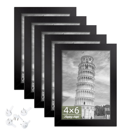 4x6 Picture Frame Set of 5, Photo Frames for 4x6 Pictures Wall Gallery Black 4x6 Frames Tabletop or Wall Mount Display for Prints, Photos, Paintings, Landscape and Kids Artwork (Black)