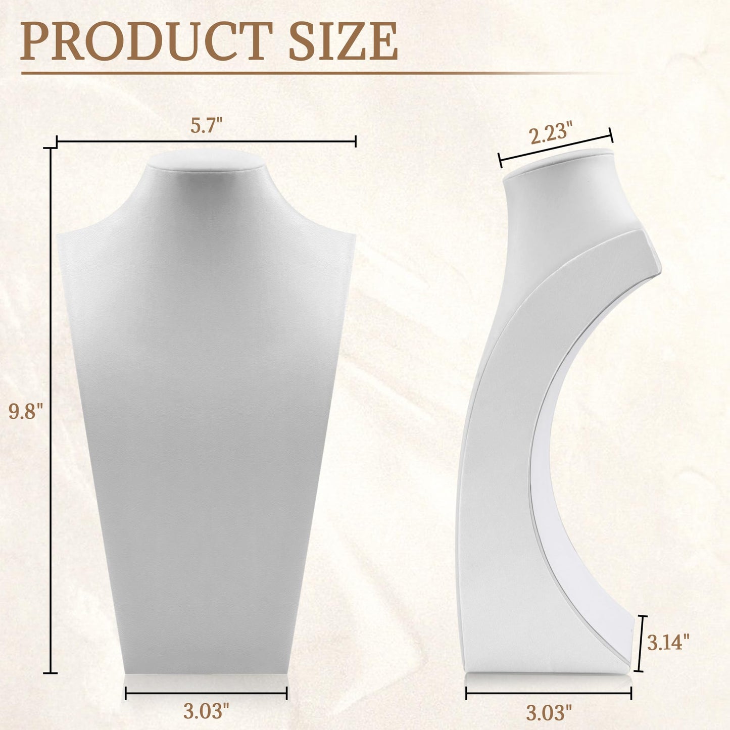 Homeanda Necklace Display Bust - PU Leather Jewelry Bust Stand for Photography, Boutique Display, and Home Organisation(White-9.8"x5.7")