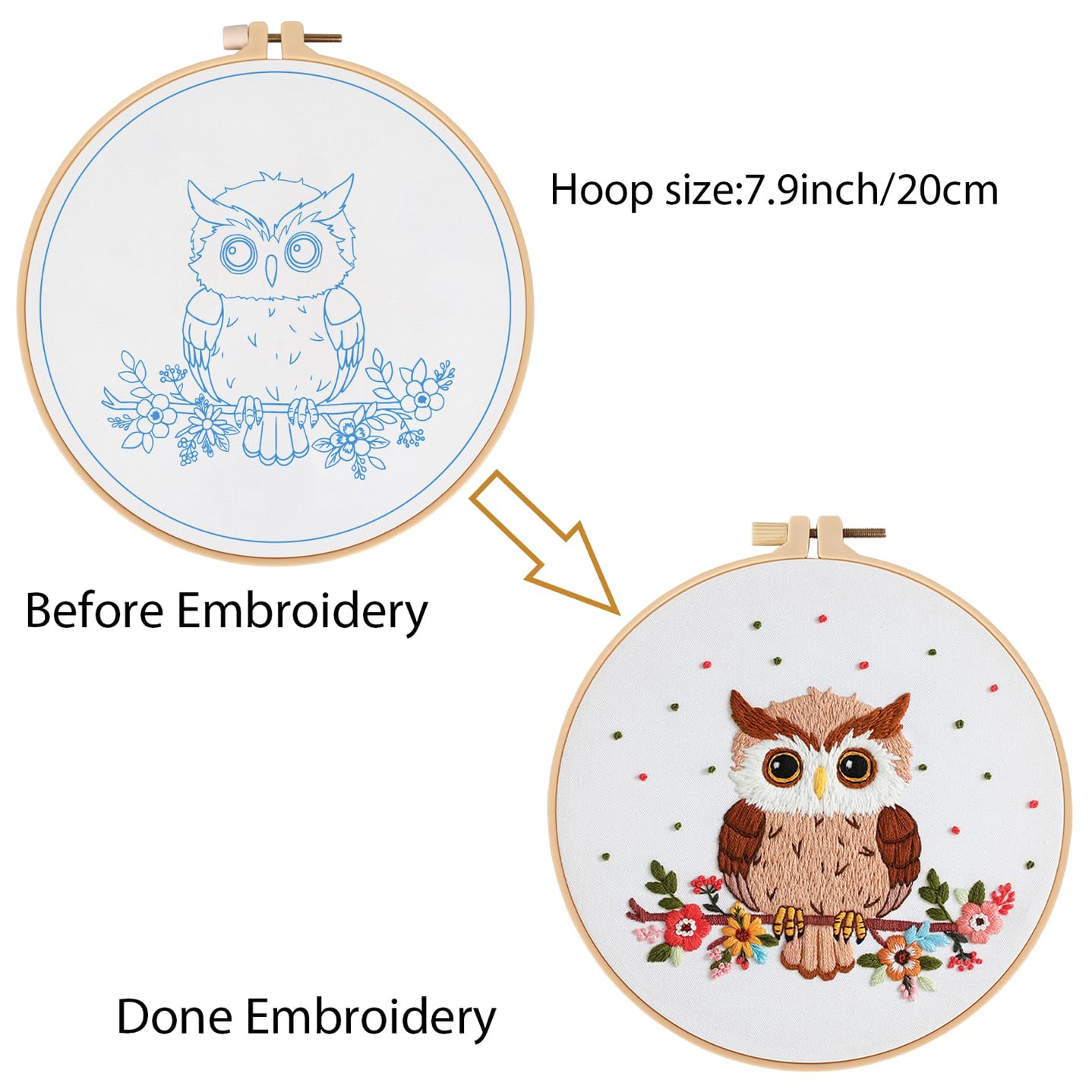 Louise Maelys Owl Embroidery Kits for Beginners with Floral Pattern,Adults Starter Cross Stitch Kit DIY Needlepoint