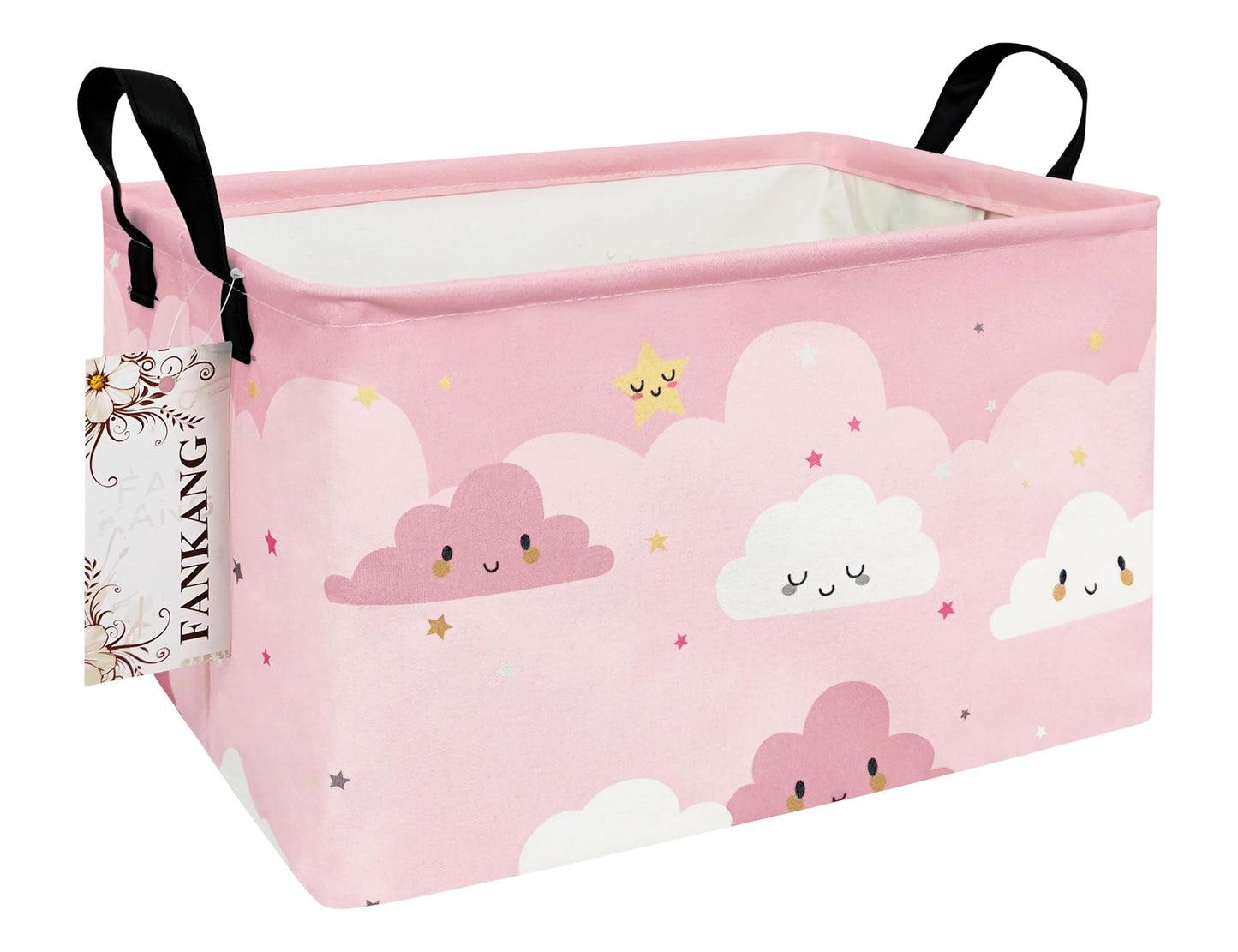 Storage Bins, Nursery Hamper Canvas Laundry Basket Foldable with Waterproof PE Coating Large Storage Baskets for Kids Boys and Girls, Office, Bedroom, Clothes,Toys(Rec-pink cloud ）
