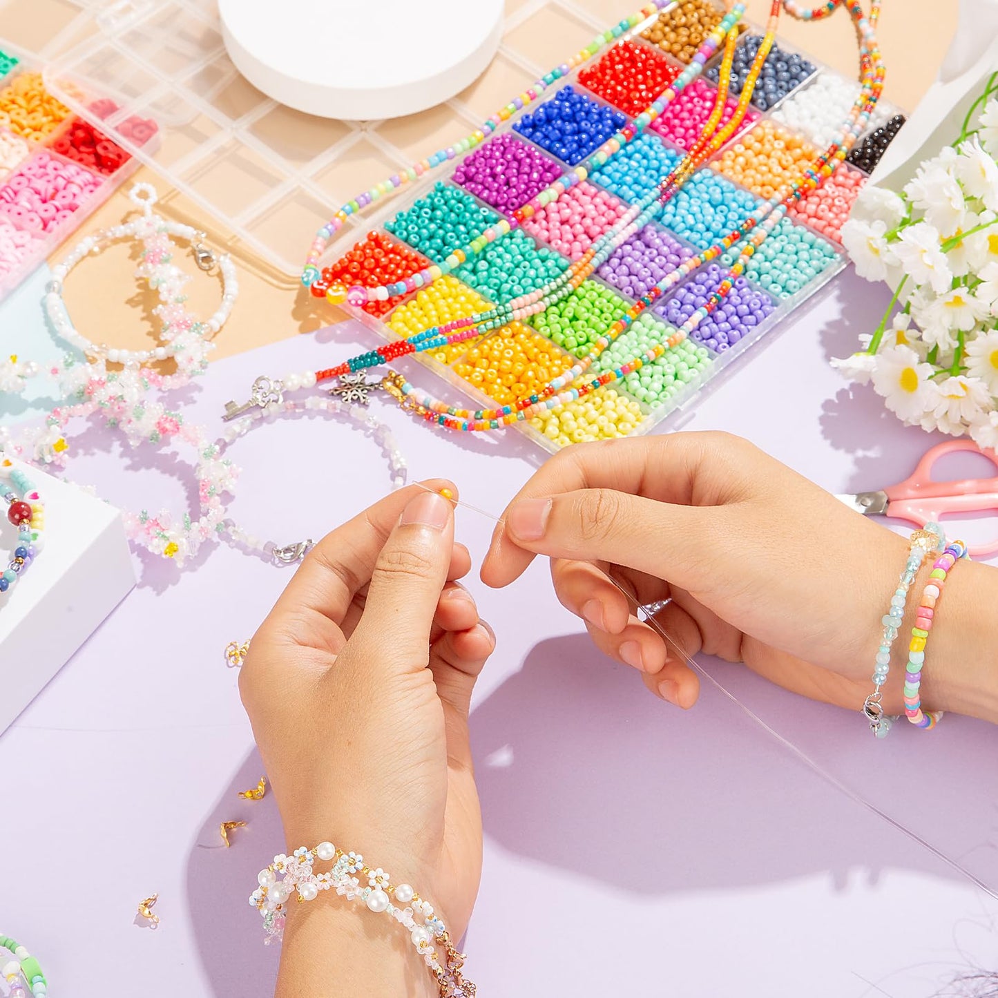 Friendship Bracelet Kit, 16000 pcs with Seed Beads (2/3/4mm), Clay Beads, 7 Styles Letter Beads (A-Z), Variety of Charms, DIY Jewelry Making Crafts