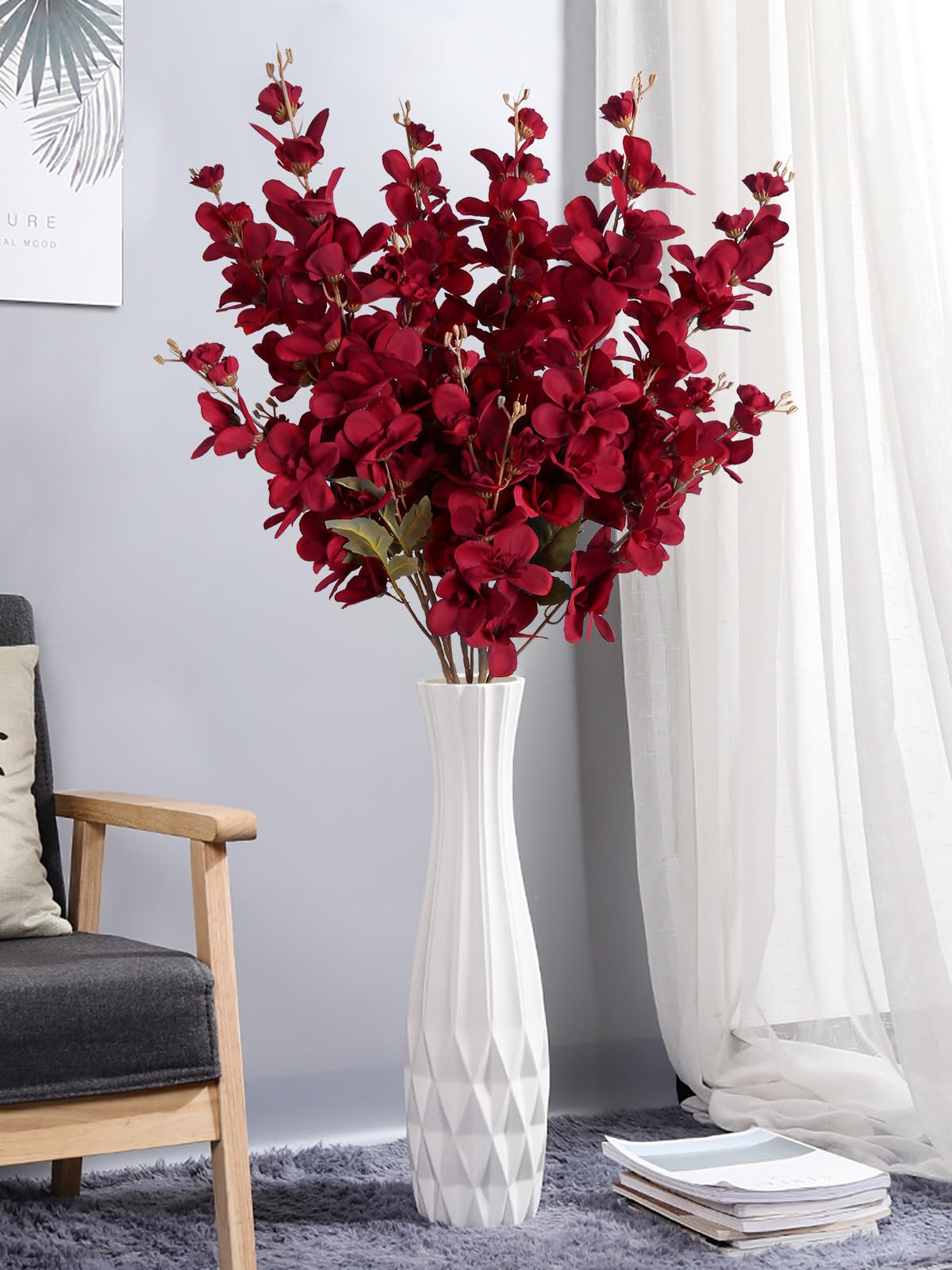 INSUNSIX 6PCS 35.43'' Red Delphinium Artificial Flower Faux Larkspur Silk Flowers Long Stem Blossoms Flowers for Tall Vase Floral Arrangements Home Table Wedding Decor(Red)