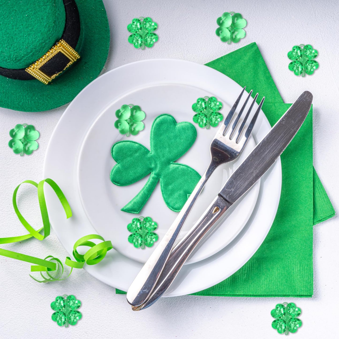 Acrylic Shamrocks St Patricks Day Decorations, 65pcs Mini Green Clear Crystal Clover Vase Filler Ornaments for Table Centerpieces DIY Crafts
