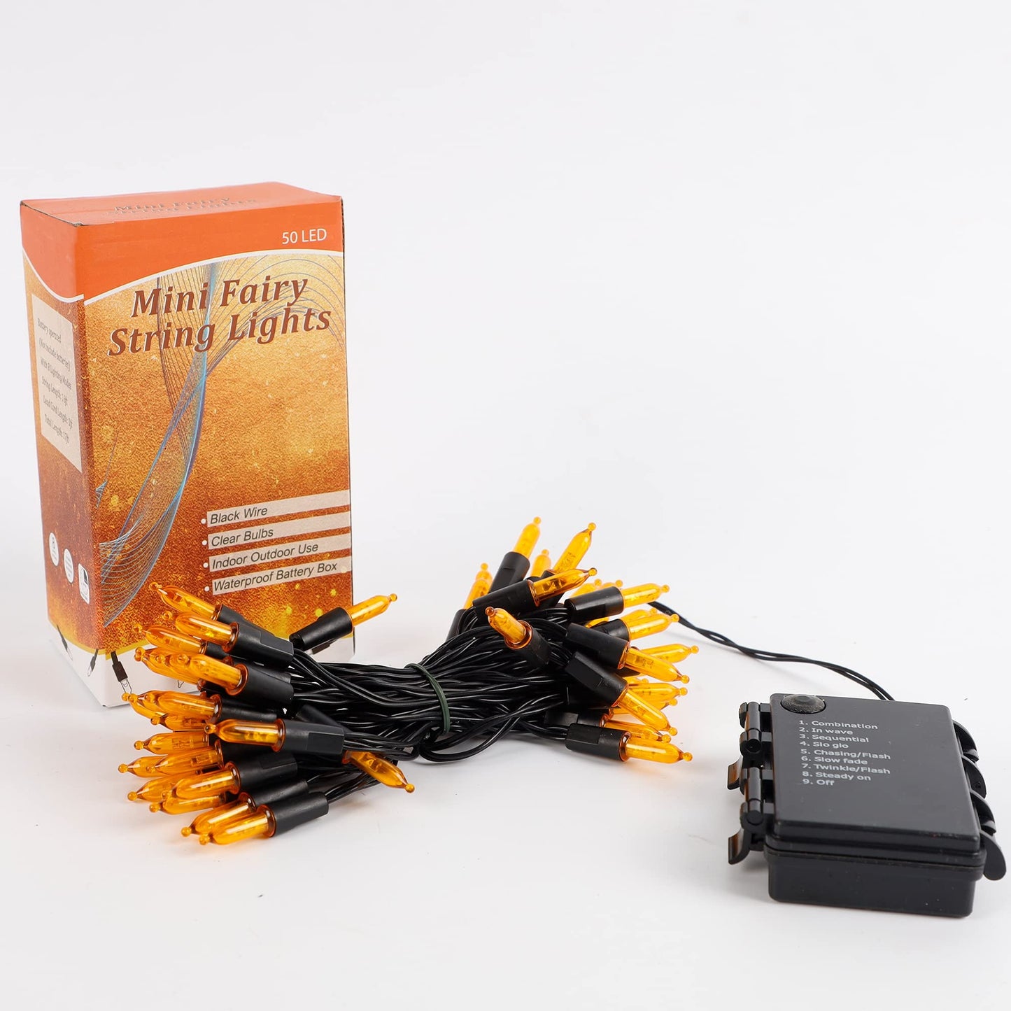 Joliyoou Orange Halloween String Lights, 50 LED Battery Operated 16 Ft Christmas Mini String Lights with 8 Lighting Modes, Indoor Outdoor Decorations Holiday Fairy String Lights with Timer