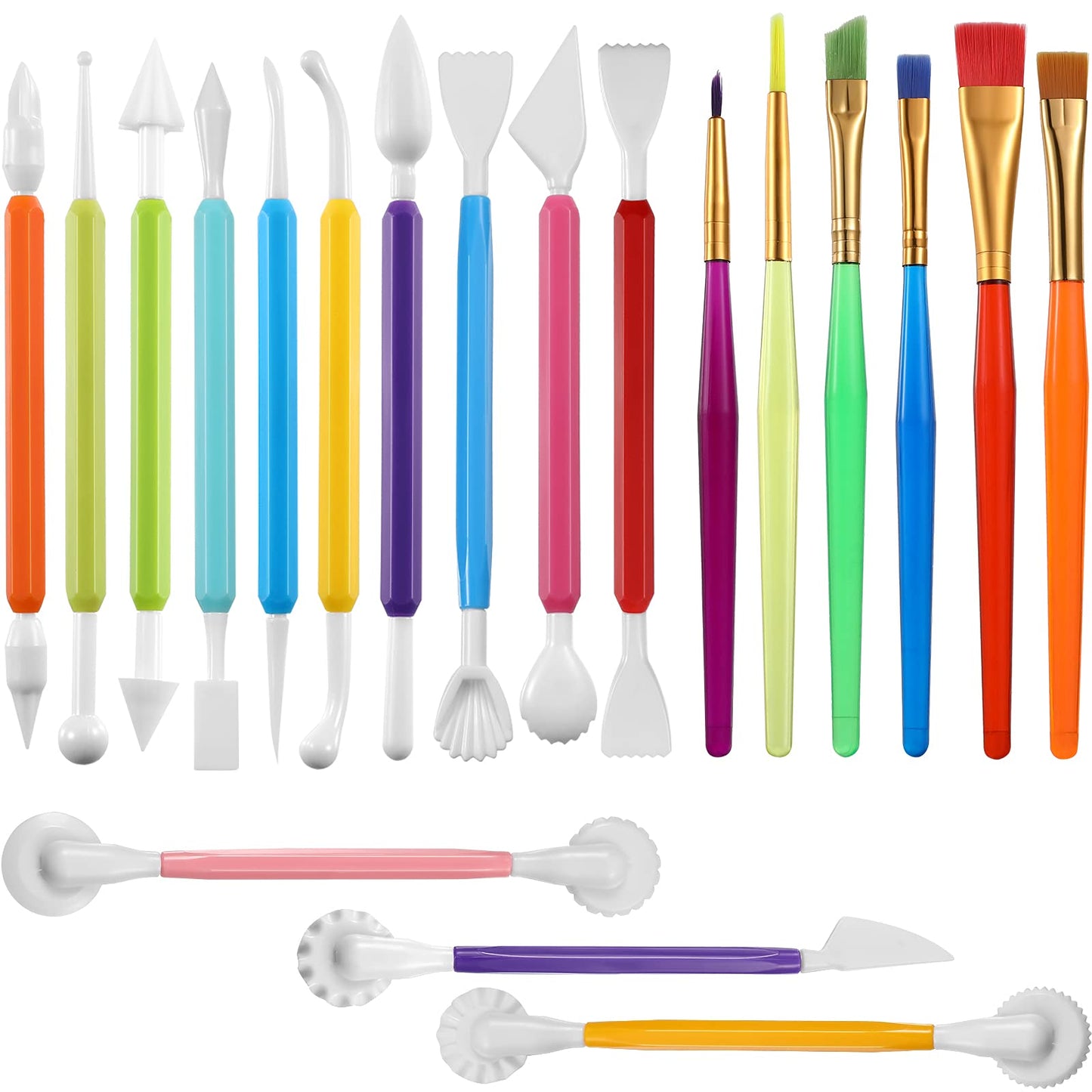 19 Pieces Cake Decorating Tools,Cookie Fondant Modeling Set,Marshmallow Sculpting Brush and Fondant Modeling Tools for DIY Cake Sugar Gum Paste Decorating Supplies