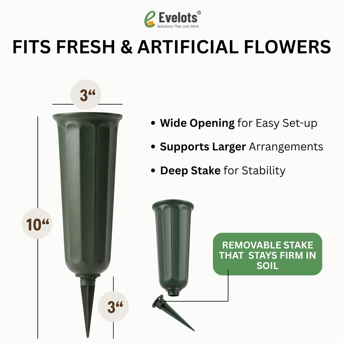 Evelots Cemetery Flower Vase with Sturdy Spikes/Stakes 6 Pack Outdoor Artificial or Fresh Flower Holder Grave Decoration