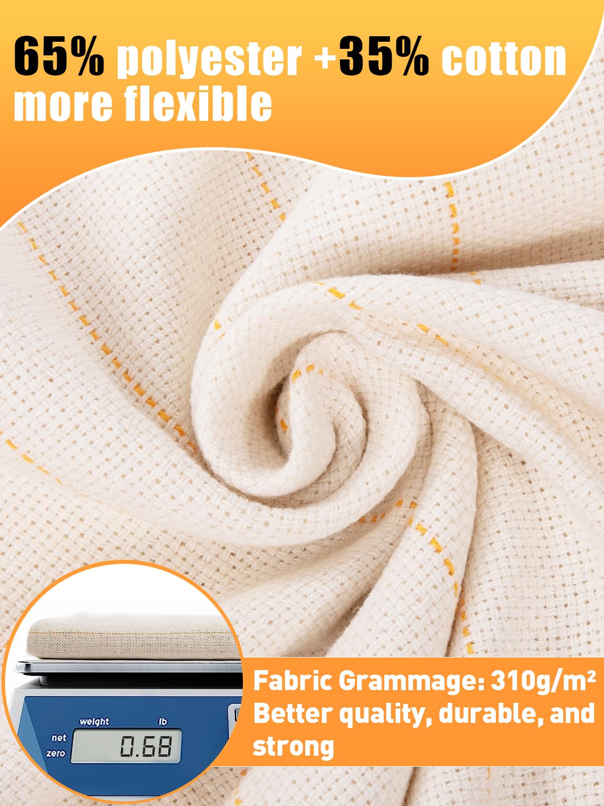 40" × 40" Large Overlocking Tufting Cloth with Marked Lines- Primary Monk's Cloth Punch Needle Fabric for DIY Rug-Punch Tufting Gun