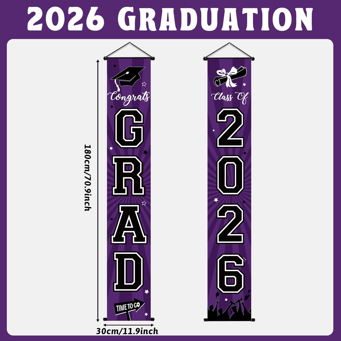 Graduation Banner 2026 Graduation Decorations Purple and Black Grad Banner Porch Sign Class of 2026 Door Decor Congrats Hanging Backdrop Purple Grad Party Decor for School Congratulations Supplies
