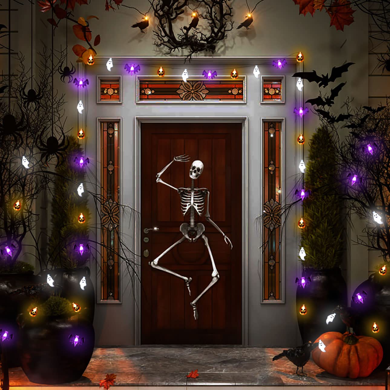 Halloween Lights, 16FT 30 LED Waterproof 3D Pumpkin Bat Ghost Battery Operated String Lights with Timer - 8 Lighting Modes Fairy Light for Window Indoor Outdoor Decor Halloween Party Decorations