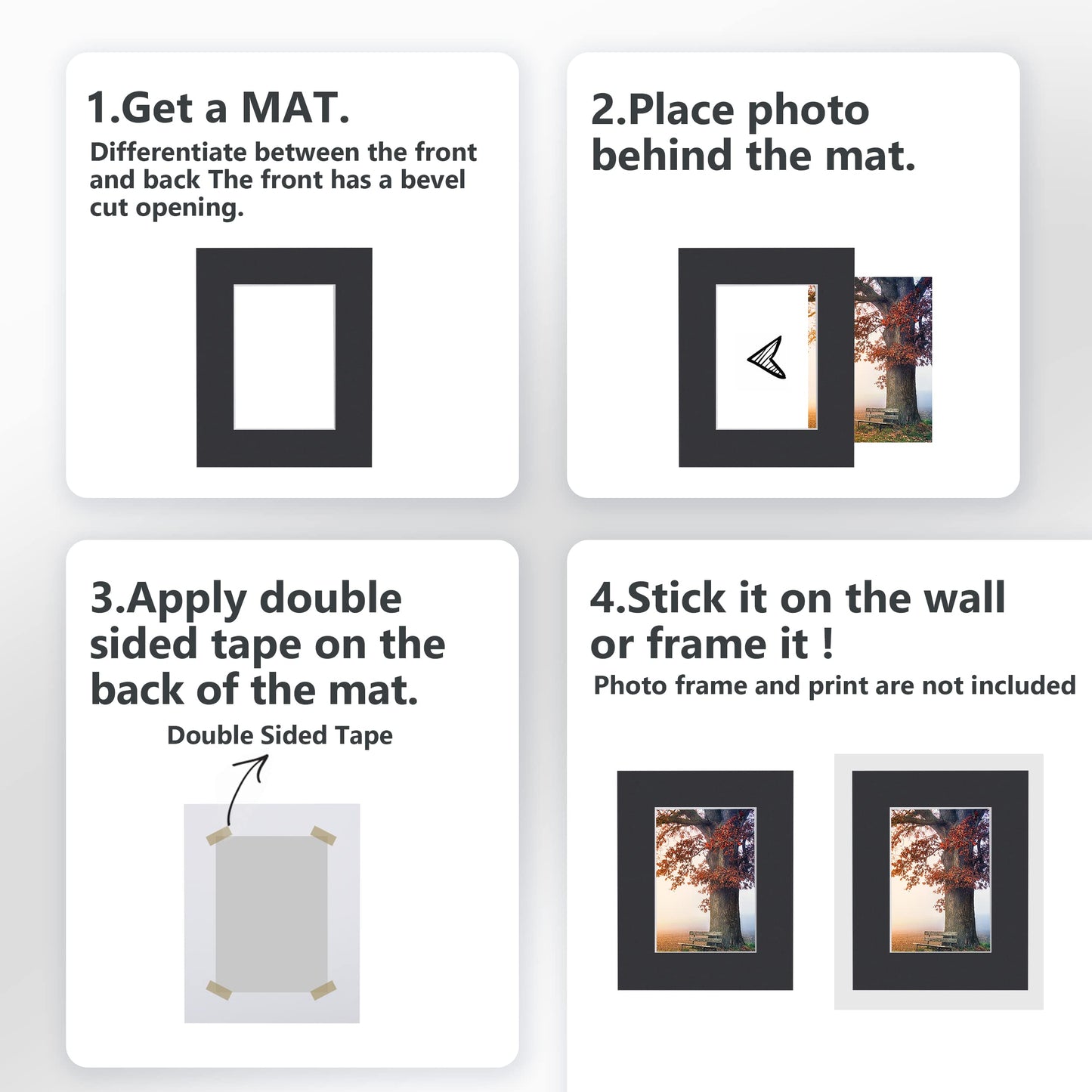 10 Pack Pre-Cut 11 x 14 Black Picture Mats for 8.5x11 Photos - White Core Bevel Cut Frame Matte, Acid Free, Ideal for Frames/Artwork/Prints