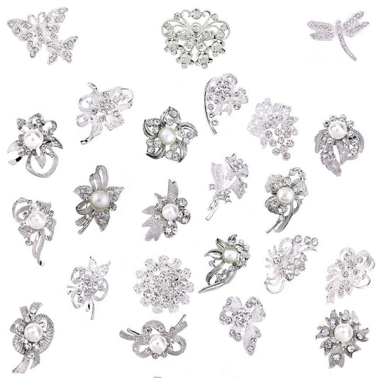 Ezing Lot 24pc Shining Rhinestone Crystal Brooches Pins DIY Wedding Bouquet Kit (A)