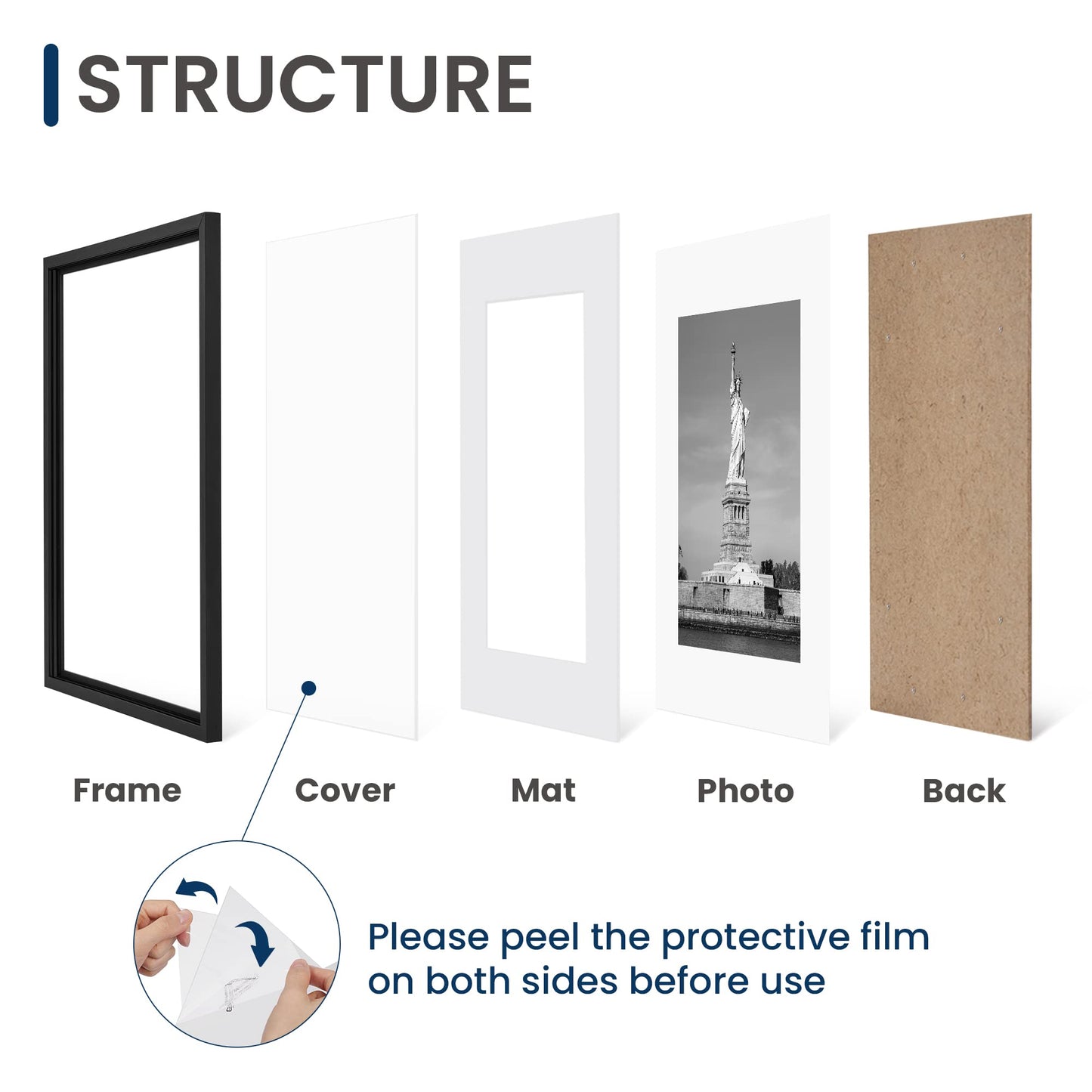 11x14 Picture Frame, Display Poster 8x10 with Mat or 11 x 14 Without Mat, Wall Gallery Photo Frames, Black, 2 Pack