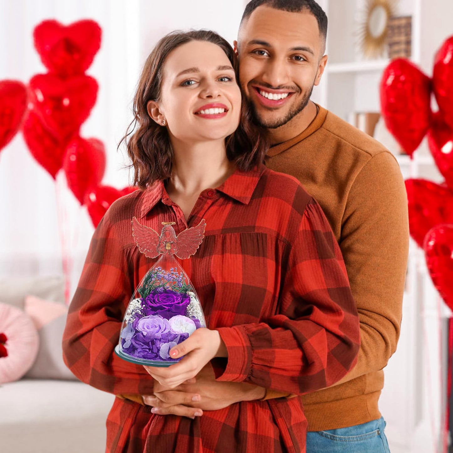 Gifts for Mom Women Birthday Preserved Rose in Glass Angel Figurine Forever Fresh Flower for Delivery, Mothers Day Flowers Gifts for Grandma Wife Daughter Friends