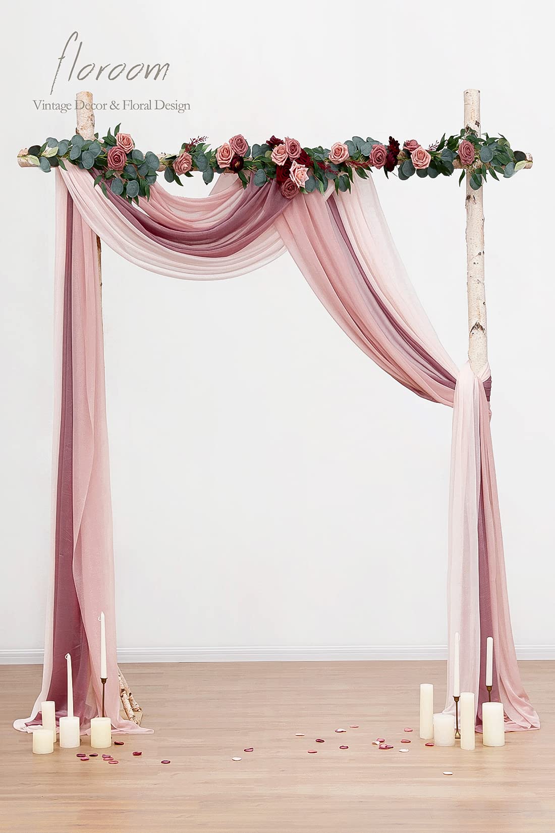 Wedding Arch Draping Fabric 3 Panels 20Ft Chiffon Fabric Drapes Arbor Drapery Wedding Ceremony Reception Swag Decorations (Mauve +Dusty Rose +Blush)