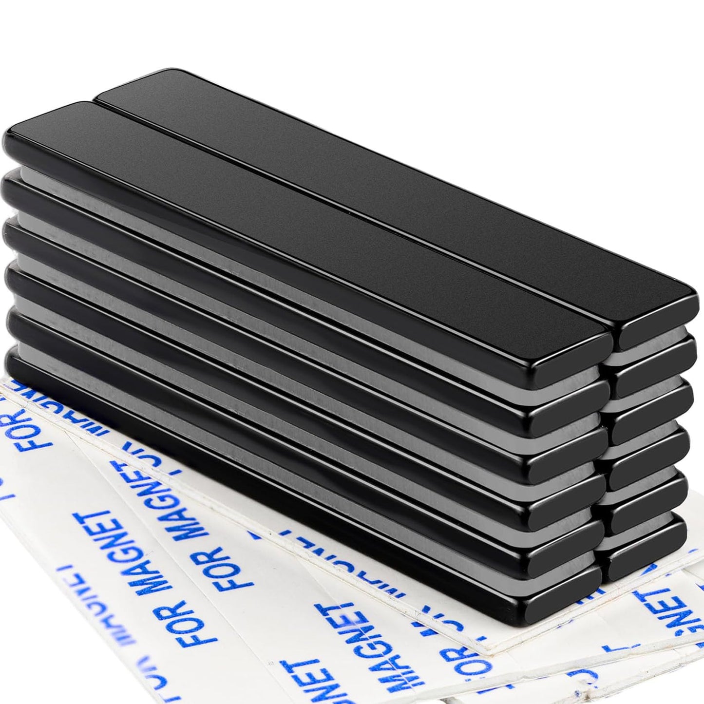 DIYMAG Neodymium Magnets, 12 Pack Strong Magnetic Bar with Double-Sided Adhensive Backing Heave Duty Rare Earth Magnet for Fridge, Classroom, Science and Craft - 2.36 x 0.39 x 0.12 in Black