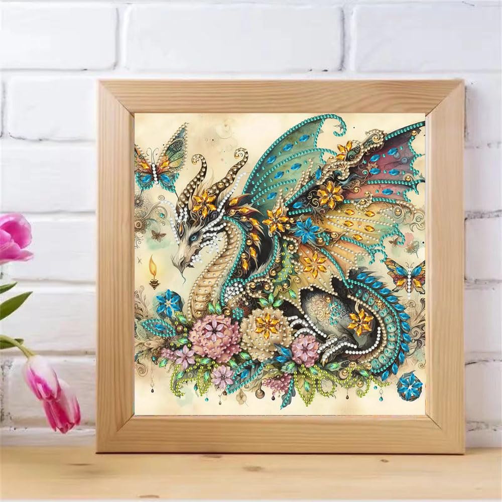 ZQEATRY Dragon Special Shape Diamond Art Kits for Adults,5D Diamond Painting Kits for Beginner,DIY Diamond Crystal Rhinestones Gem Art Kits for Home Wall Decor 11.8 X 11.8inch