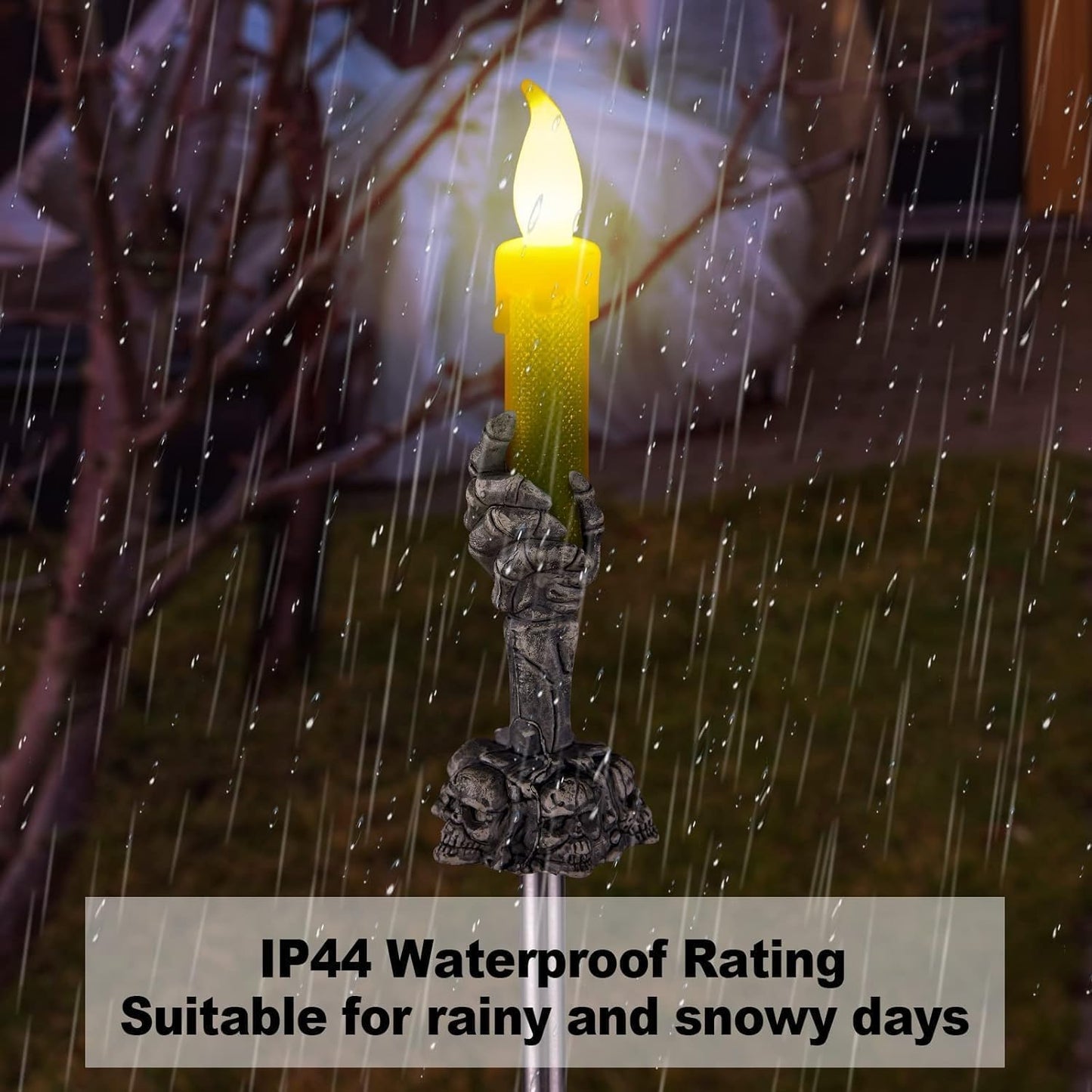 Halloween Decorations Outdoor, 5 Pack Solar Pathway Lights, LED Skull Black Hand Candle Holder, Outdoor Party Home Garden Porch Decor Orange & Green Lights