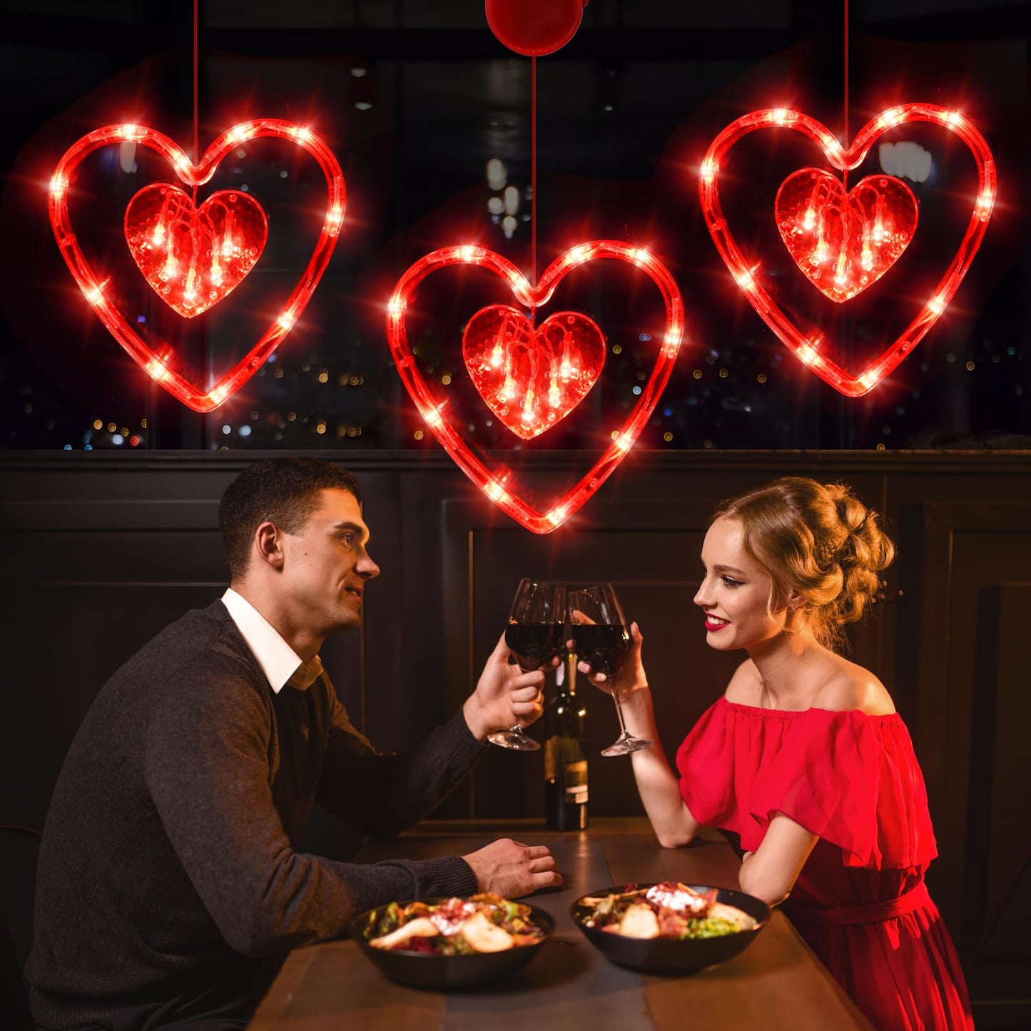 3 Pack Valentines Day Window Lights Decor with Timer, Battery Operated Red Heart-Shaped Window Decorations Silhouette Sucker LED Lamp Slow Fade Mode Hanging Lights for 2026 Holiday Indoor Home