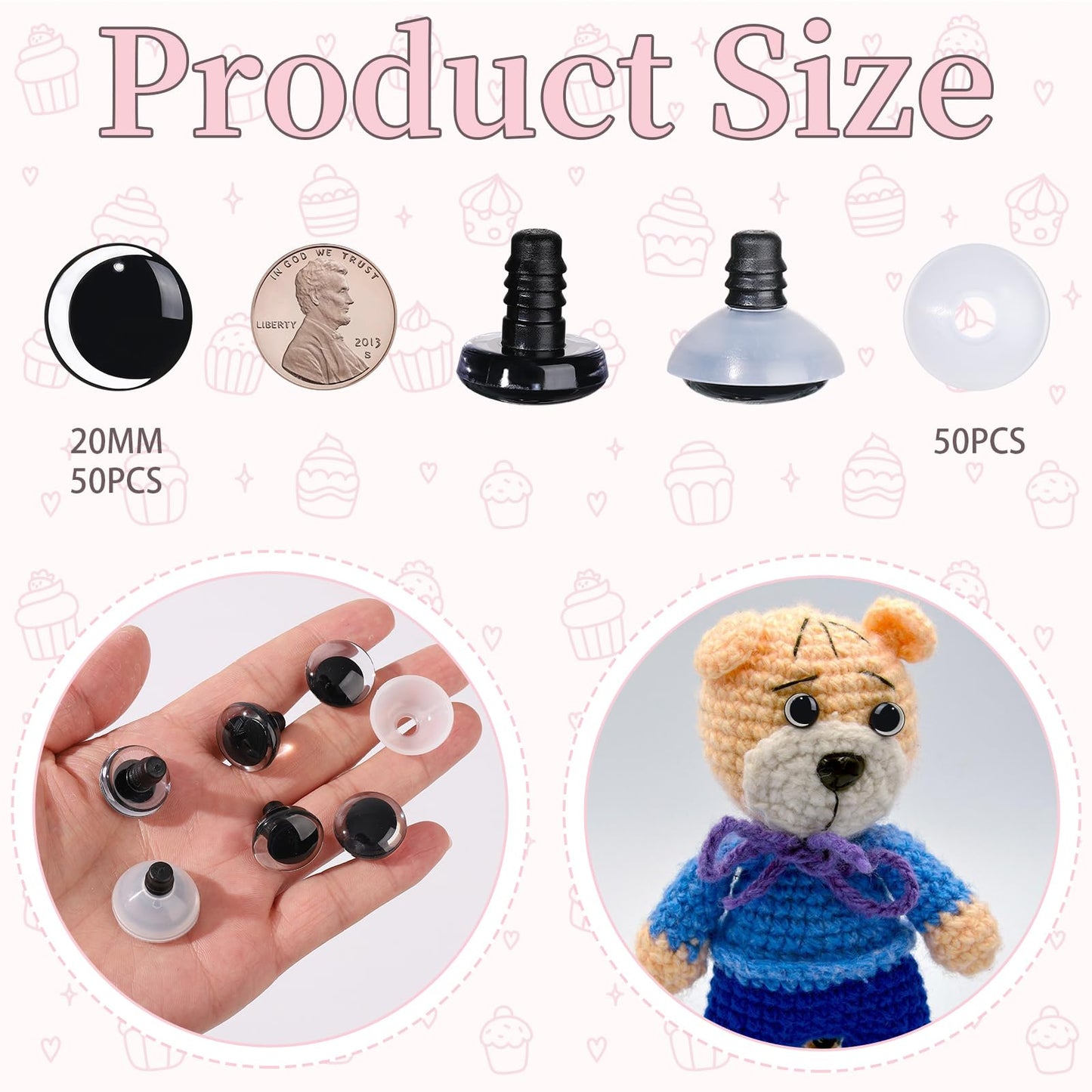 MUCUNNIA 100PCS 20mm Moon Safety Eyes for Crocheting with Washers Clear Safety Eyes for Amigurumi 3D Moon Crochet Eyes Doll Eyes for Animals Teddy Bear Crochet Toy Christmas Decorations
