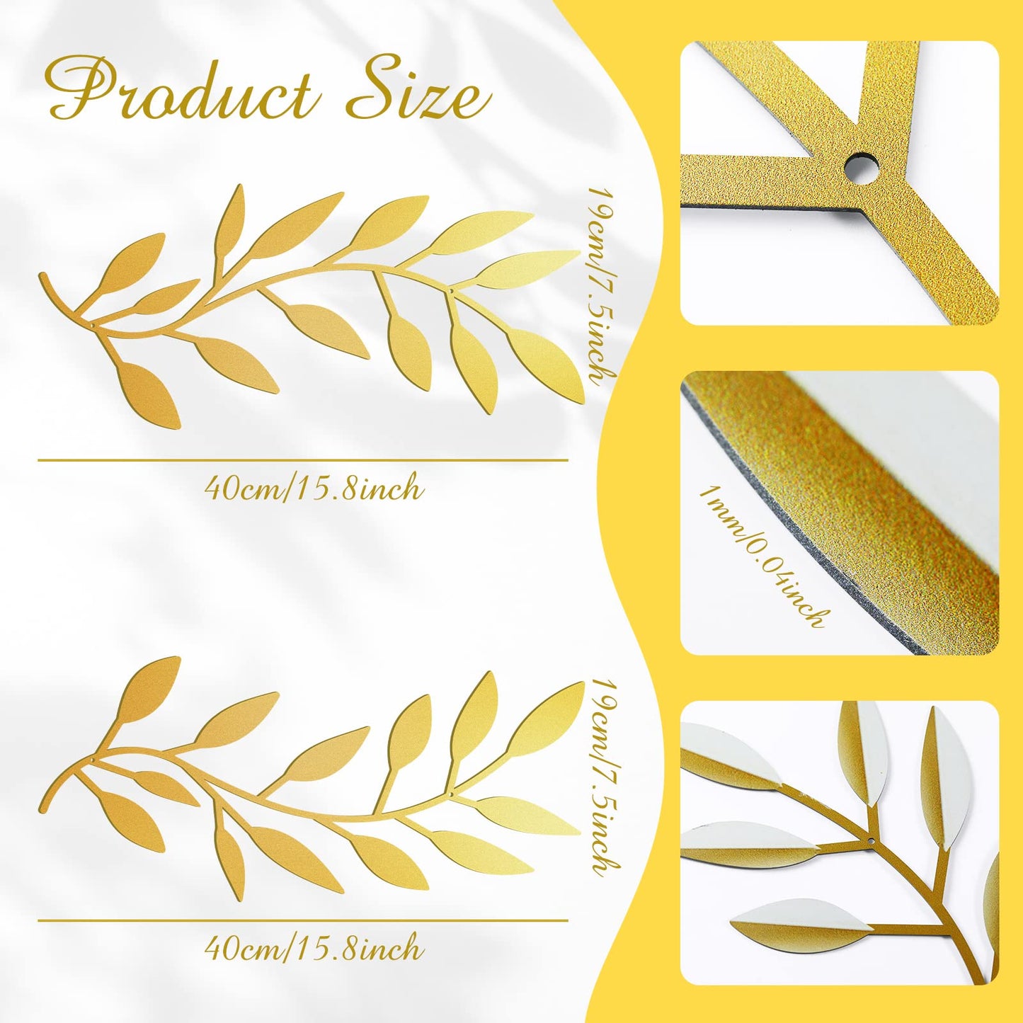 2 Pieces Metal Tree Leaf Wall Decor Vine Olive Branch Leaf Wall Art Living Room, Hallway Wall Decor Outdoor Decoration(Gold)